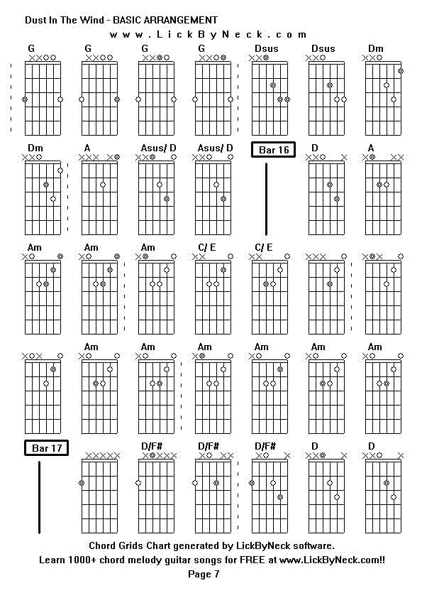 Chord Grids Chart of chord melody fingerstyle guitar song-Dust In The Wind - BASIC ARRANGEMENT,generated by LickByNeck software.